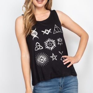 Black Graphic Tank Top